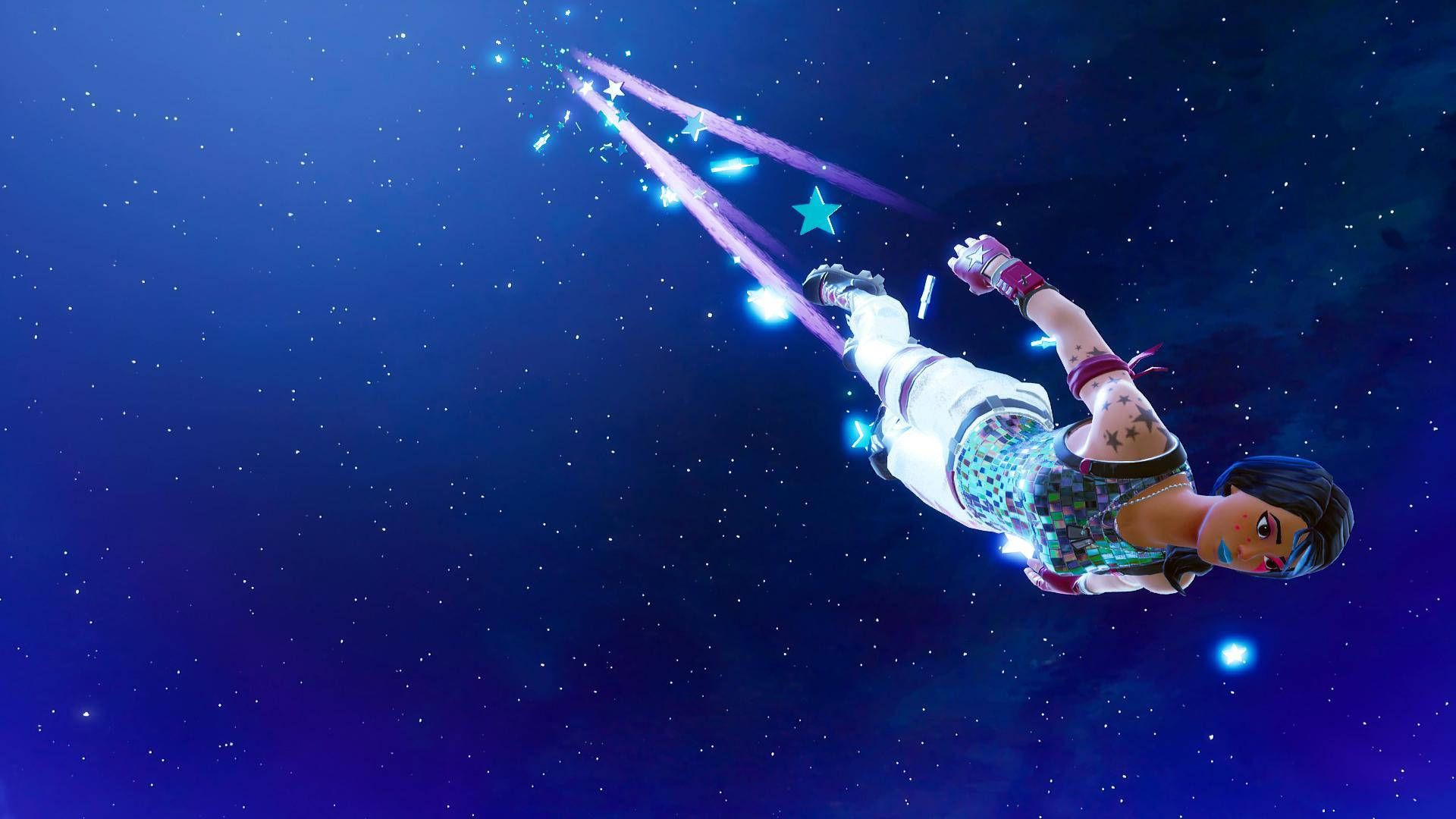 Fortnite 角色在星空飛翔，留下發光軌跡