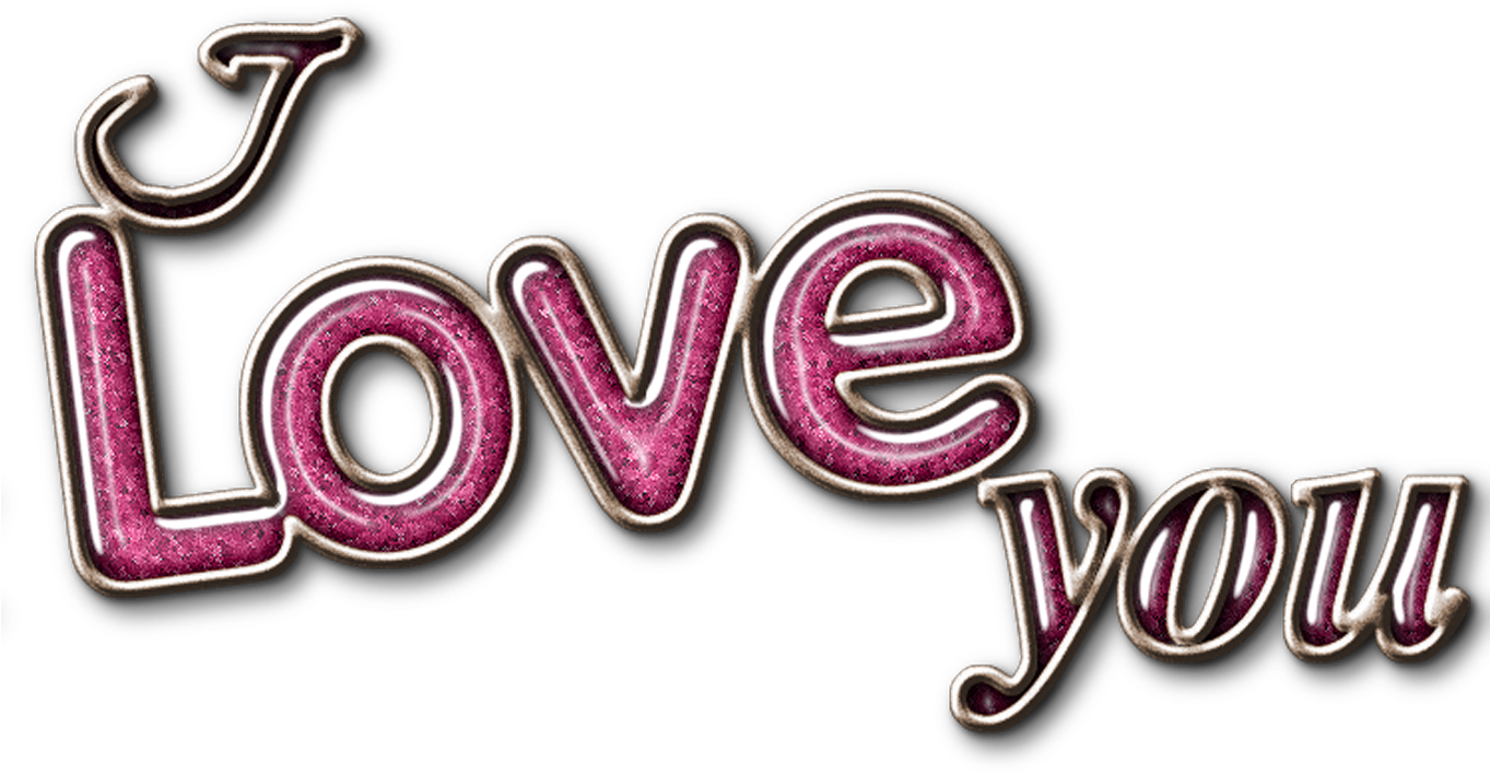 閃耀愛你文字 壁紙 — 「Love you」一詞以閃爍的粉紅色字母和銀色輪廓在黑色背景上發光。