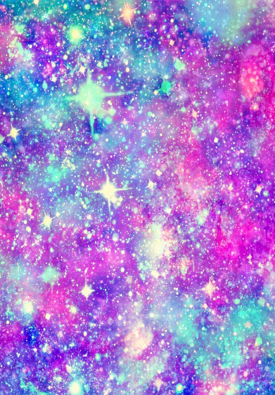 閃耀星河奇景 壁紙 — 充滿活力的宇宙星雲，閃爍著電光粉紅、藍綠色和紫色的星星。