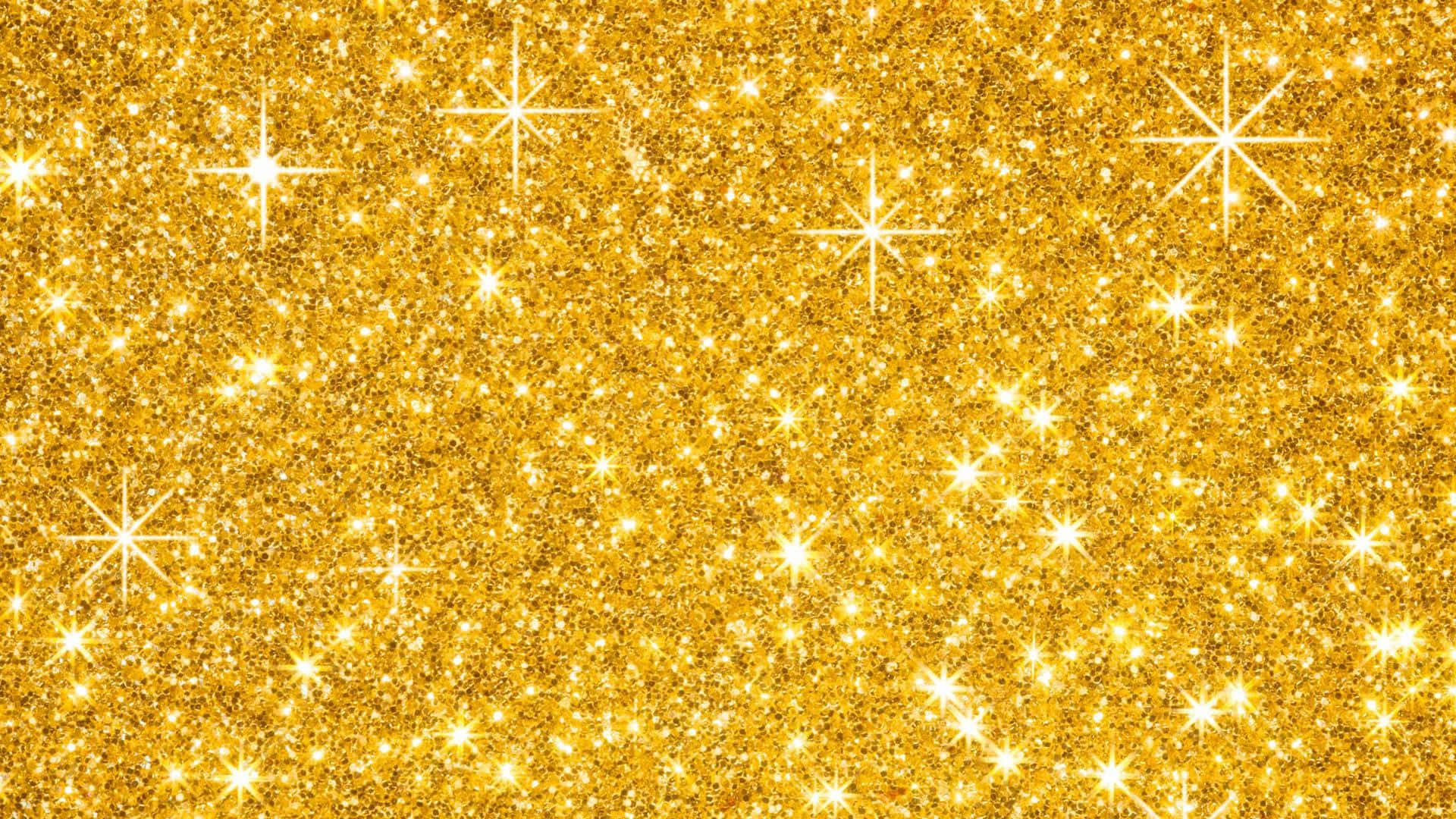 Yellow Glitter 桌布 壁紙 — 閃耀的金色閃粉背景，表面閃爍著白色星爆光芒。