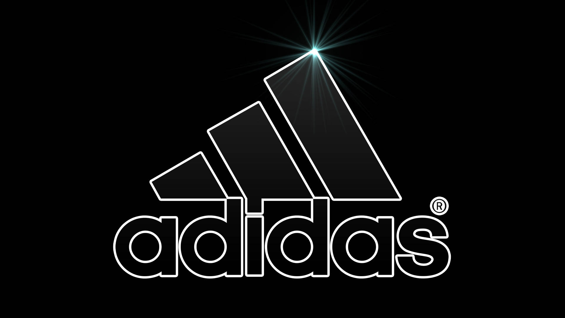 黑色背景上帶有發光星爆效果的Adidas標誌