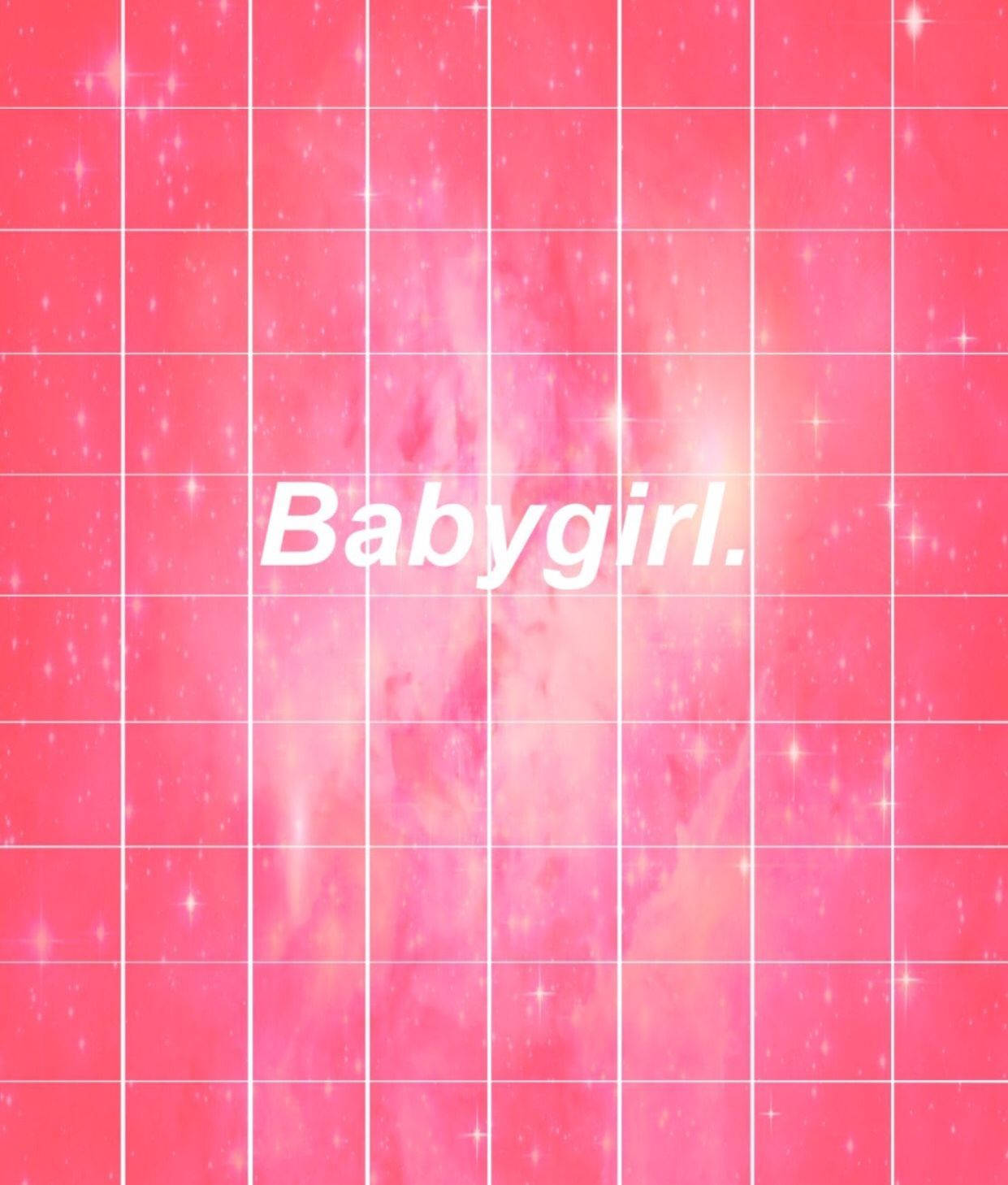 粉紅色宇宙背景，帶有網格和星星，顯示單詞「Babygirl。」