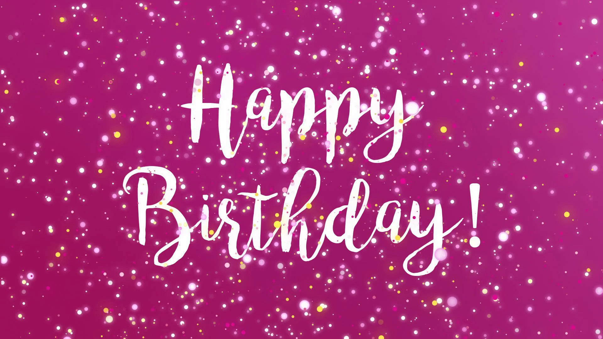 在洋紅色亮片背景上以白色草書顯示的 Happy Birthday 訊息