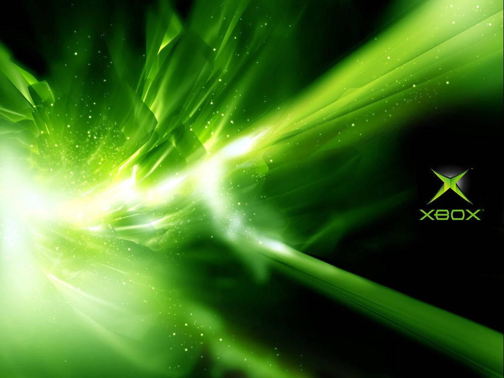 黑色背景上帶有Xbox標誌的動態綠色光線