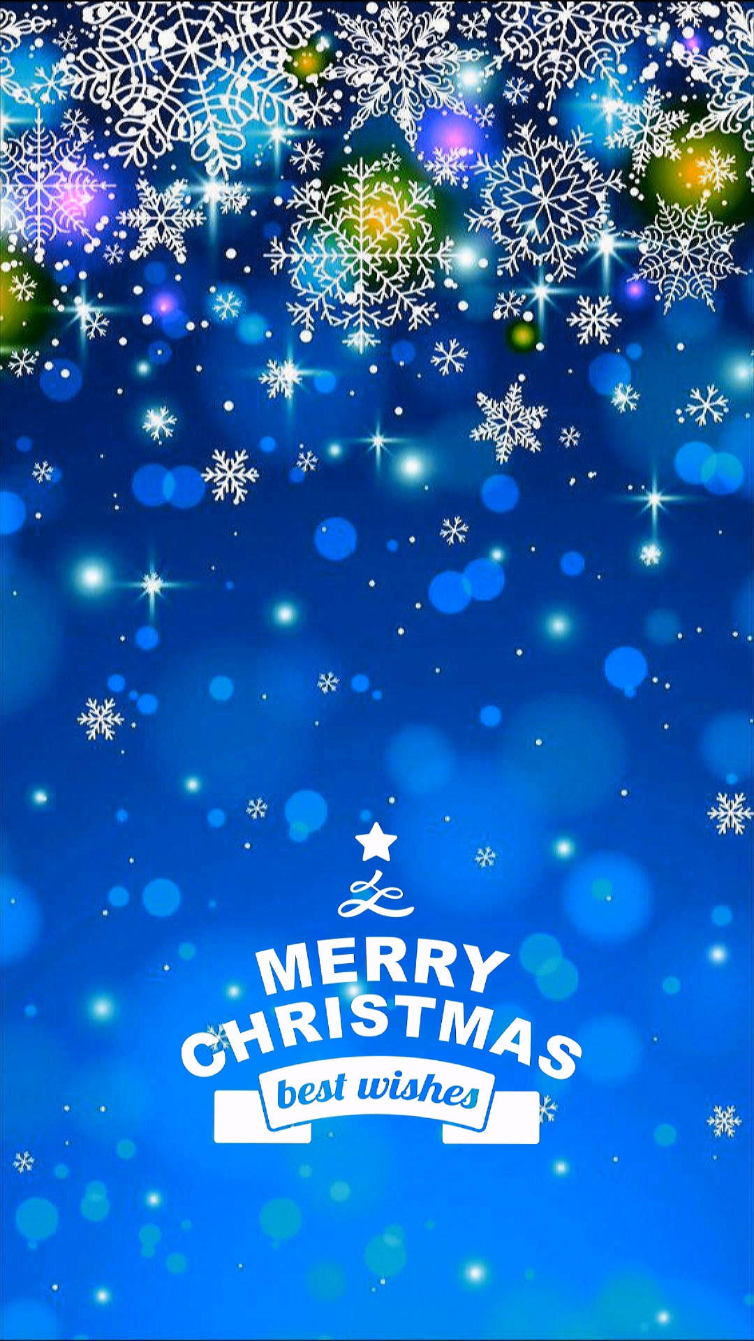在藍色背景上帶有雪花和閃爍燈光的節日聖誕祝福。