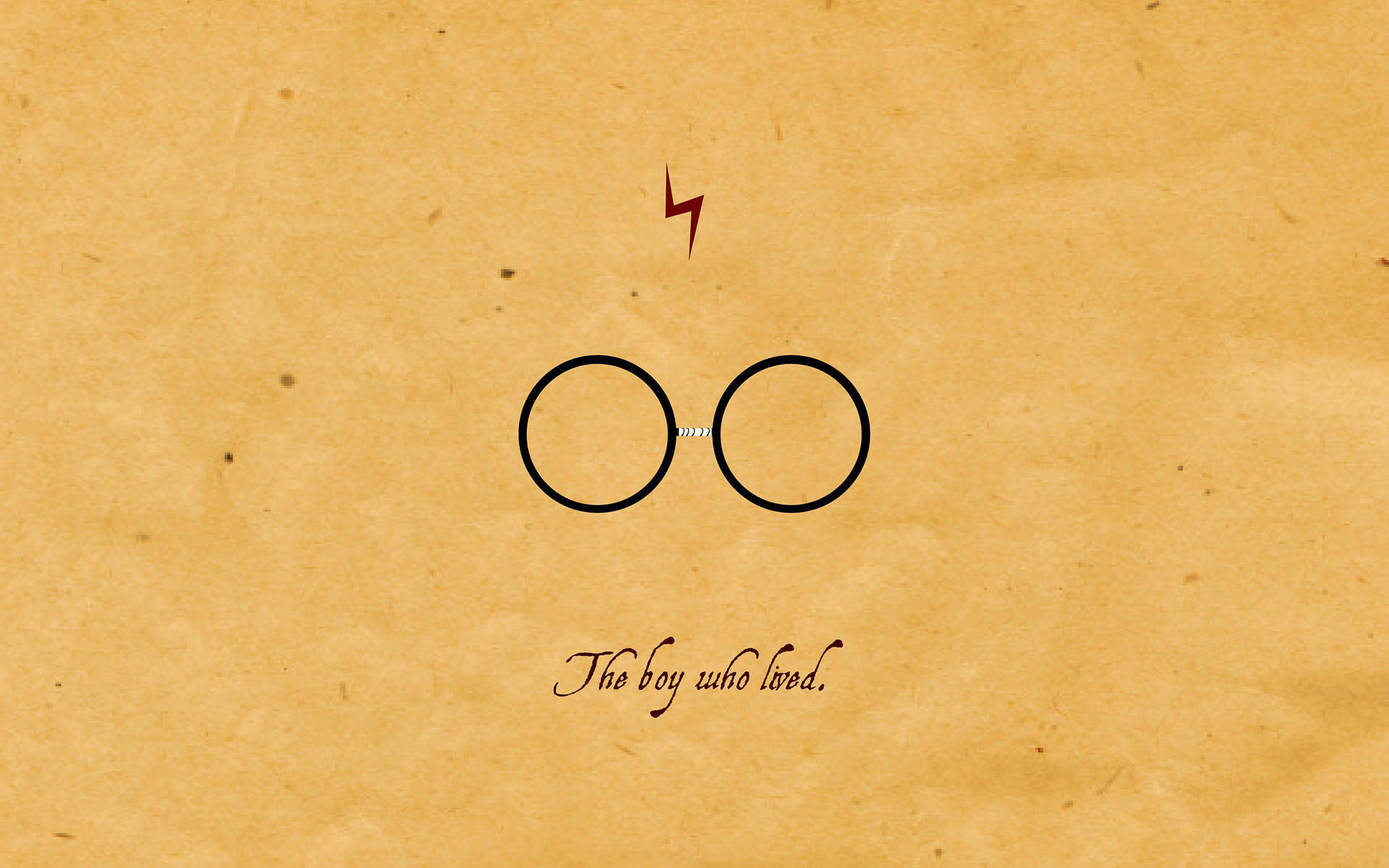 羊皮紙上的圓框眼鏡和閃電，文字 the boy who lived。