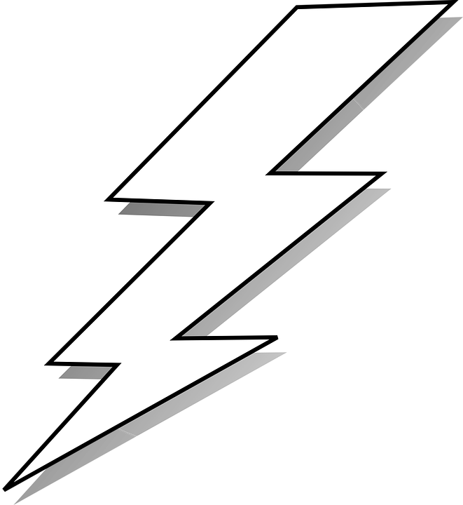 閃電圖形 壁紙 — 黑色背景上圓圈內帶灰色陰影的粗體白色閃電。