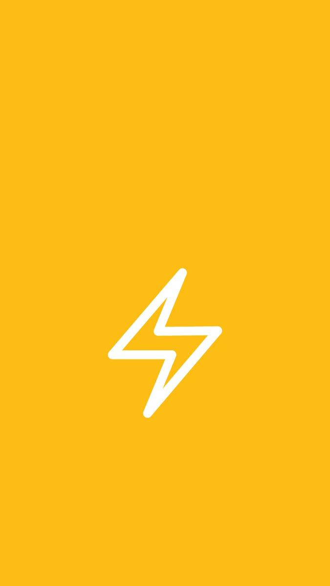 閃電符號向量線條智能手機 壁紙 — 一個極簡的白色閃電圖標，居中放置在純色鮮黃色背景上。