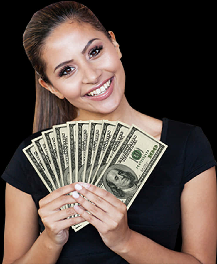 開心女人手持現金 壁紙