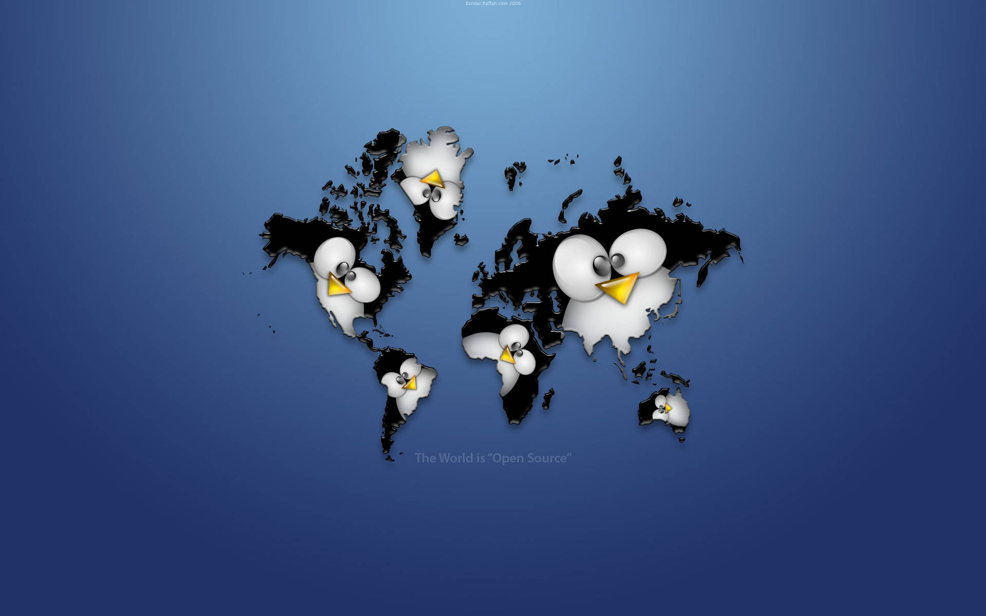 世界地圖上的企鵝，文字 The World is Open Source