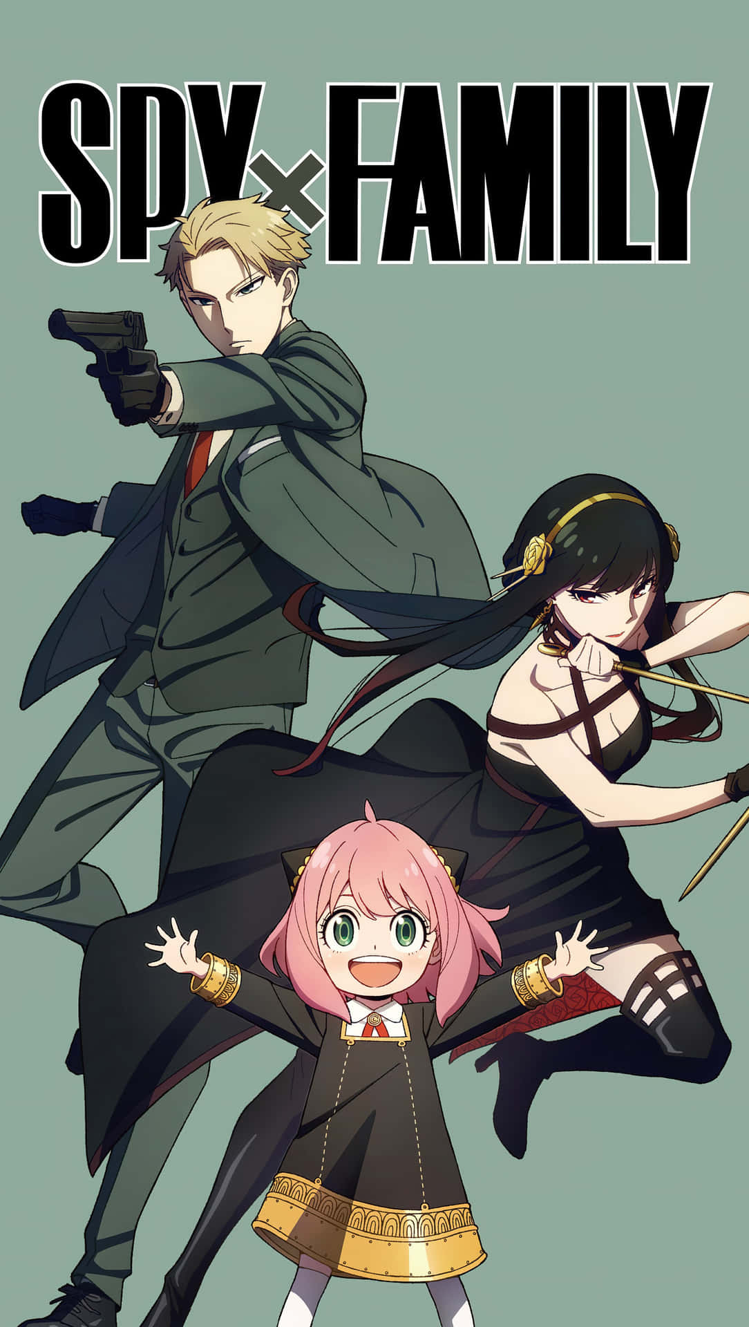 《SPY×FAMILY》動漫海報，展示三個角色擺出動作姿勢。