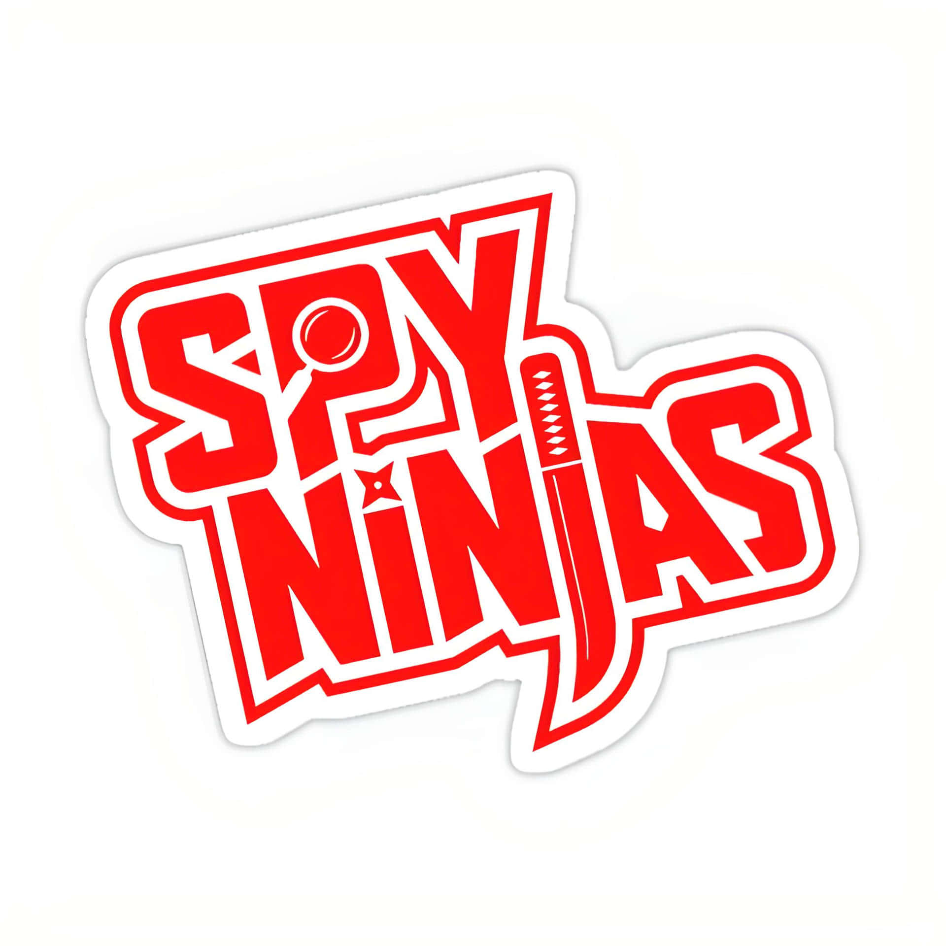 紅白「Spy Ninjas」貼紙，帶有忍者主題字體。