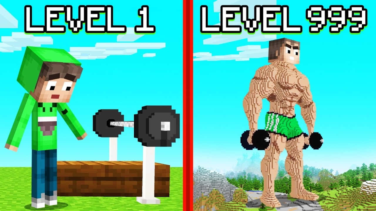 Minecraft角色通過舉重從等級1到999獲得肌肉