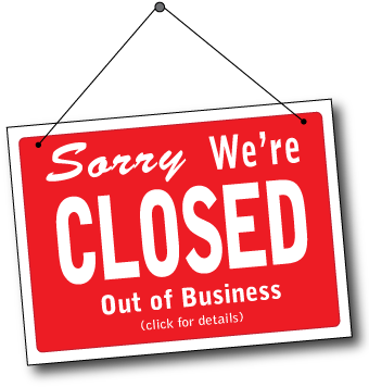 關閉營業告示 壁紙 — 一個大膽的紅色「Sorry We're CLOSED」標誌掛在 stark 黑色背景上，帶有白色文字和一個小型的點擊查看詳情提示。