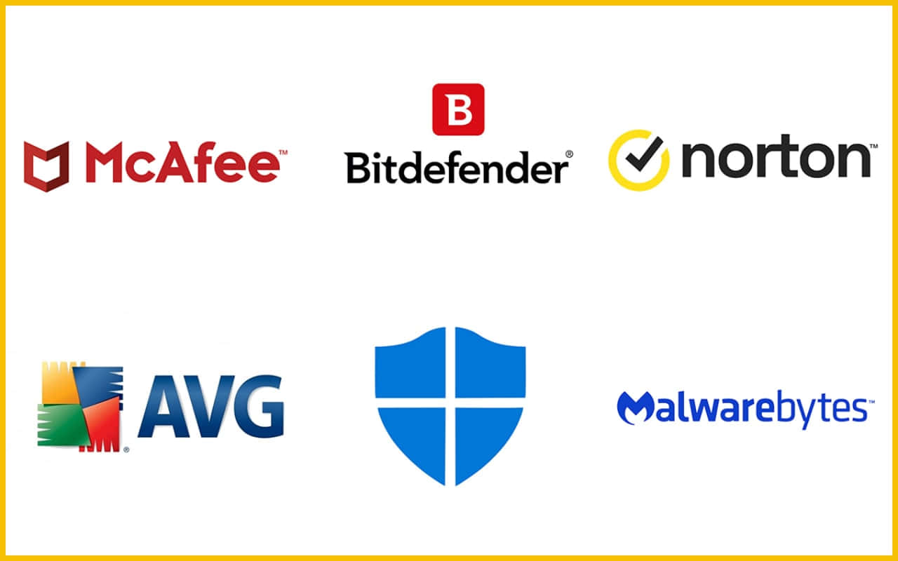 六個防毒軟件標誌，包括 McAfee、Bitdefender、Norton、AVG、Windows Defender 和 Malwarebytes，在白色背景上。