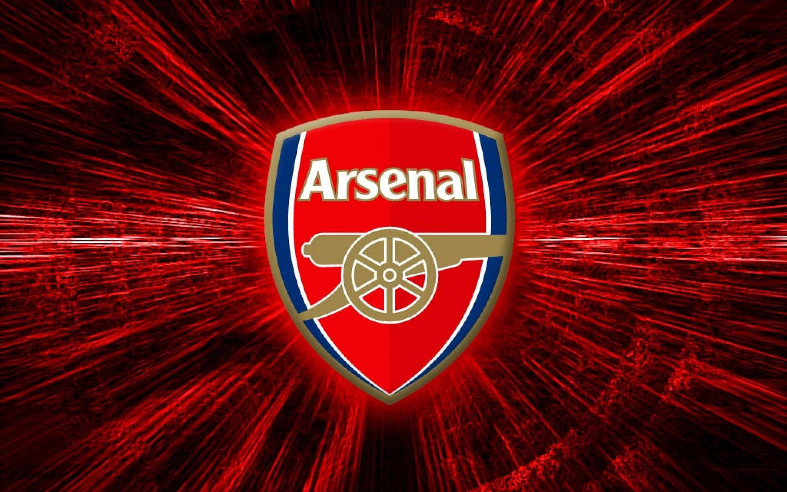 Arsenal 桌布 壁紙 — 阿仙奴足球會徽章置於動態紅色放射背景中央。