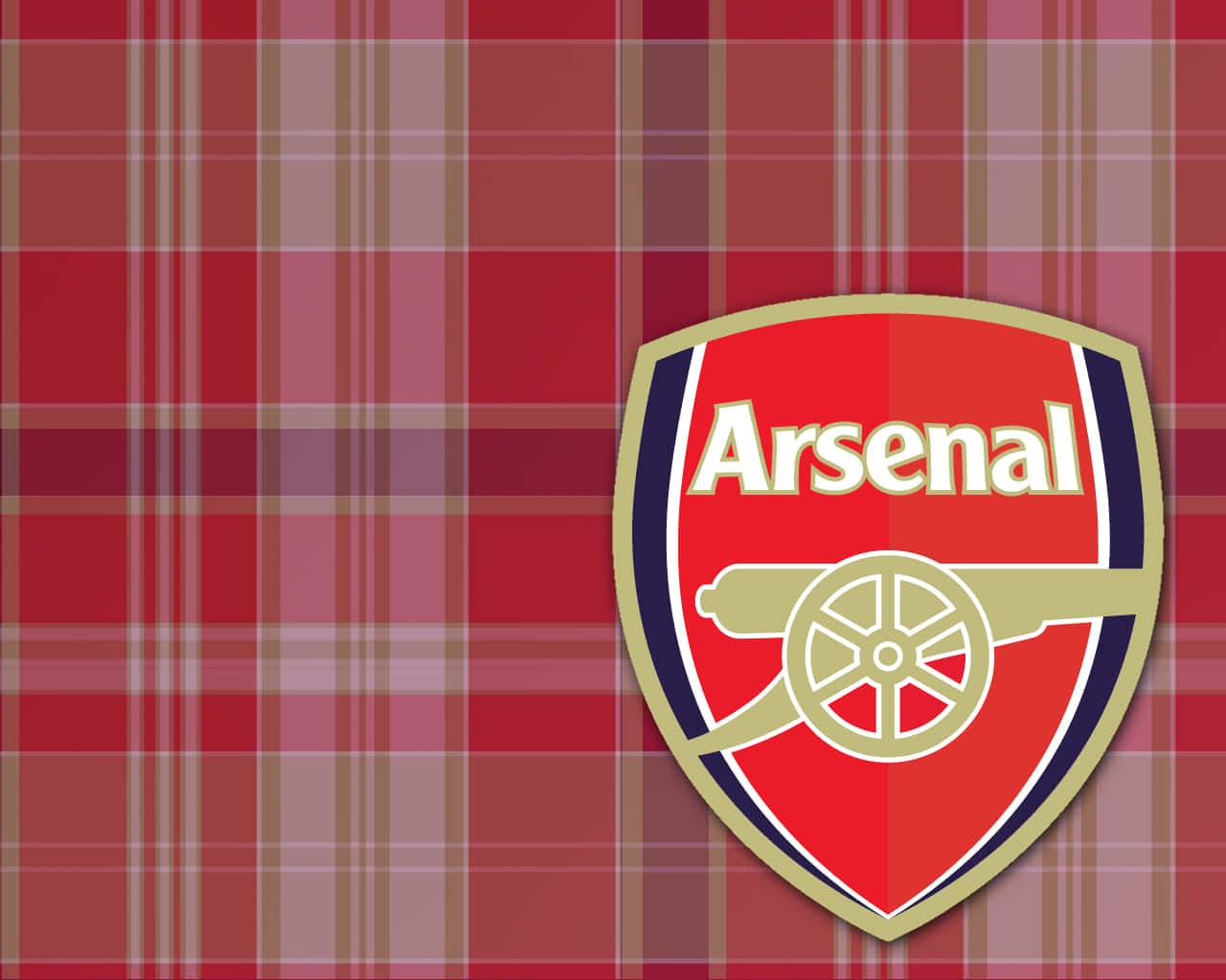 Arsenal 桌布 壁紙 — 阿仙奴足球會徽章置於大膽的紅色格子背景中央，帶有交叉條紋。
