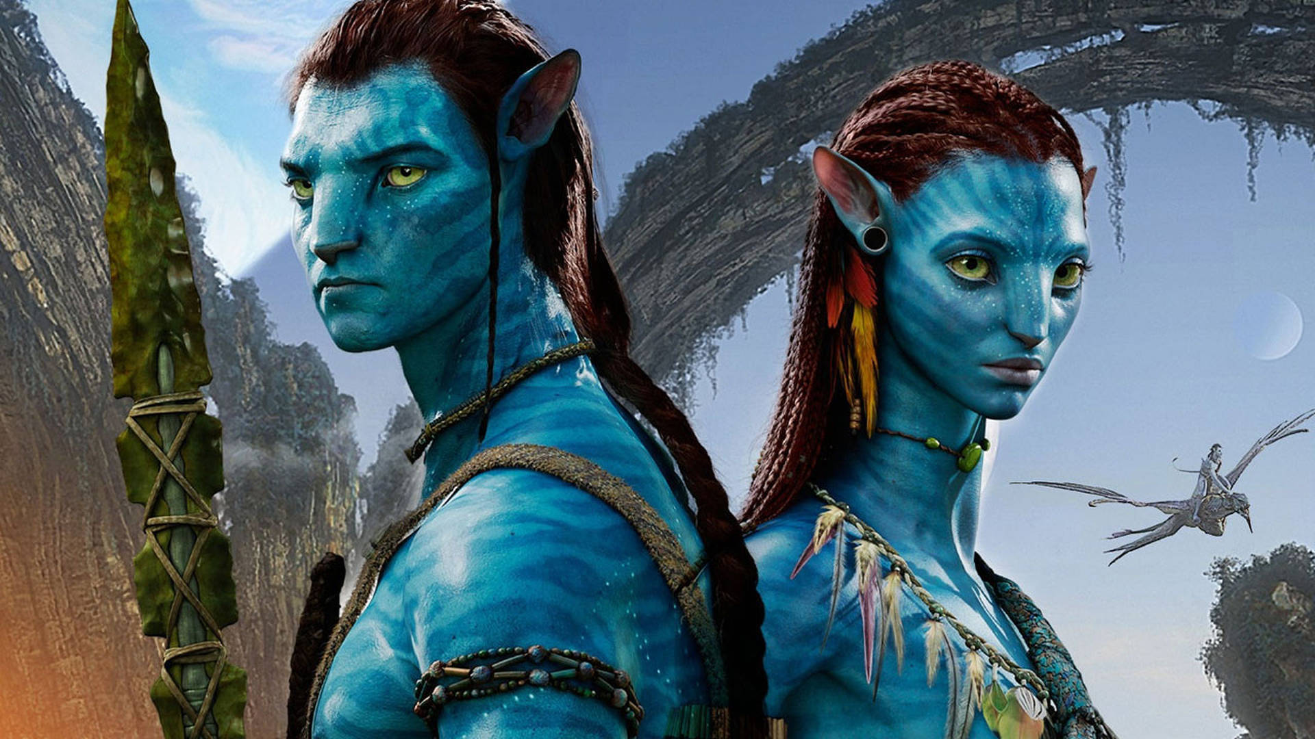 兩個Na'vi戰士喺叢林入面，背景有飛行生物。 — 頭像動圖 壁紙