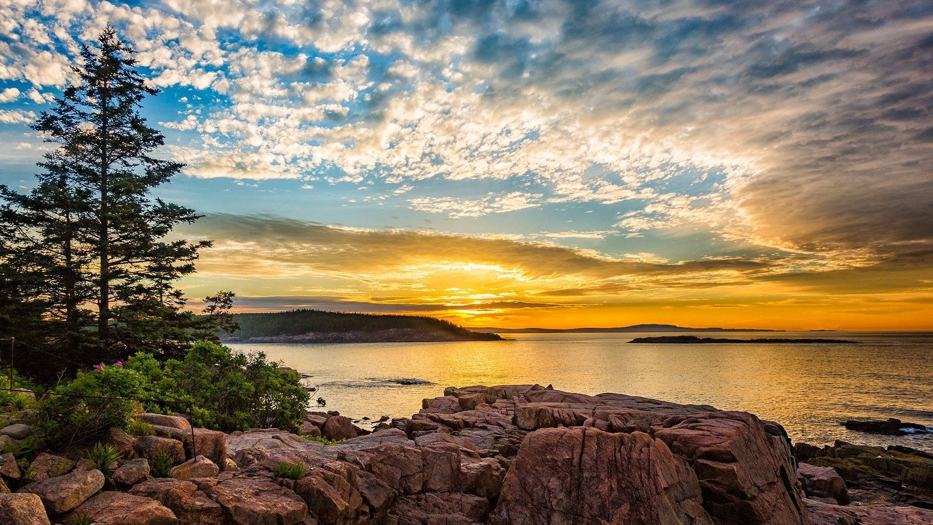 金色天空與岩石海岸的夕陽