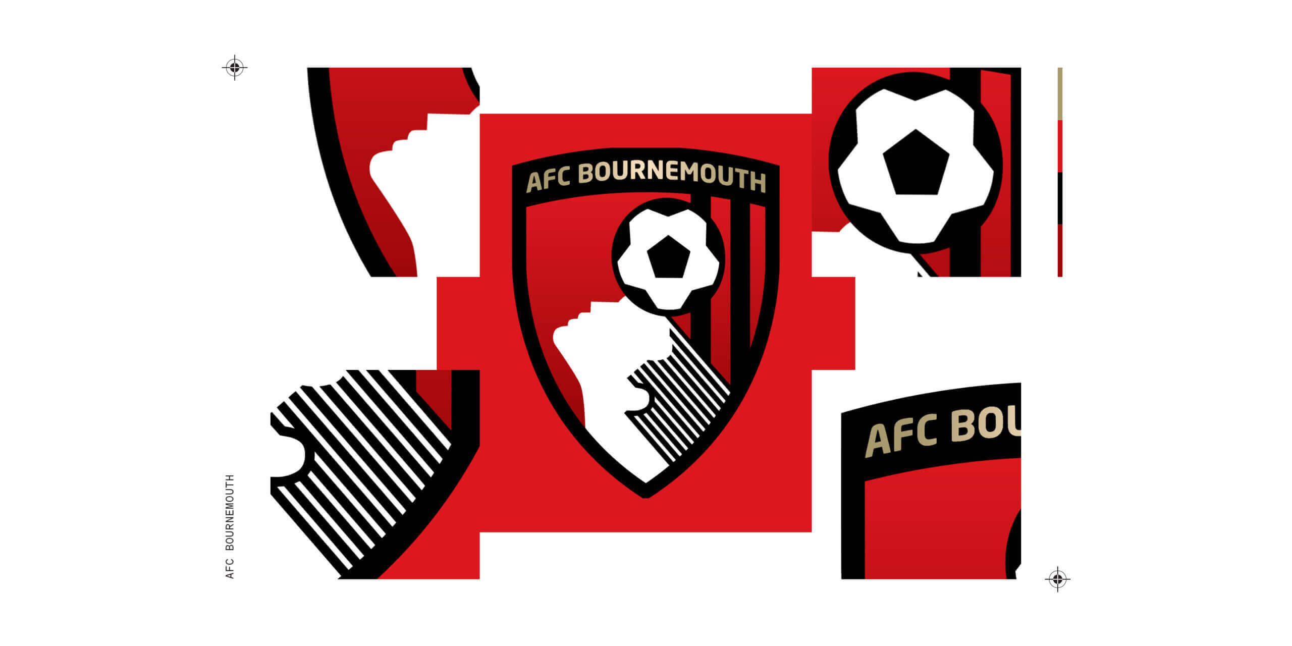 阿士東維拉隊徽解構圖 壁紙 — AFC Bournemouth 足球會標誌及元素，採用大膽的紅、黑、白幾何設計。
