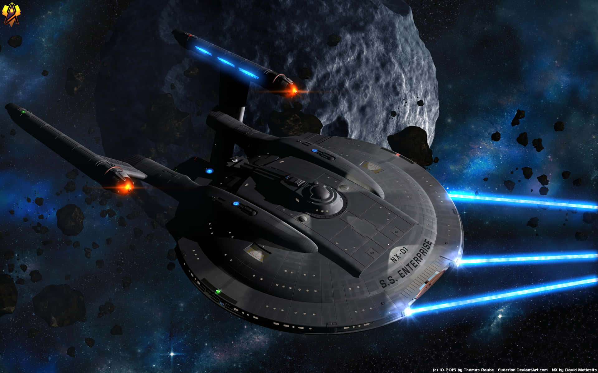 星艦企業號在深空小行星帶中飛行