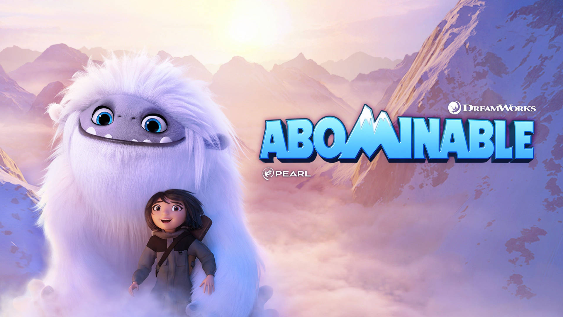《Abominable》中女孩與雪怪在山上日出的場景。