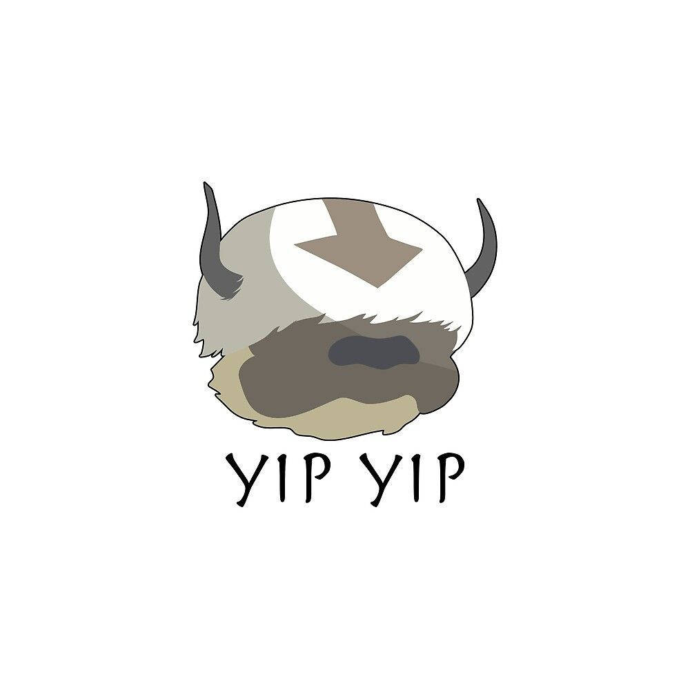 卡通野牛頭，有角，白色鑽石標記，附文字 yip yip。