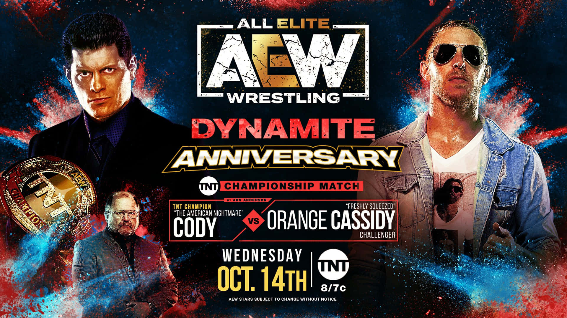 AEW Dynamite Anniversary摔角活動海報， featuring Cody vs Orange Cassidy。
