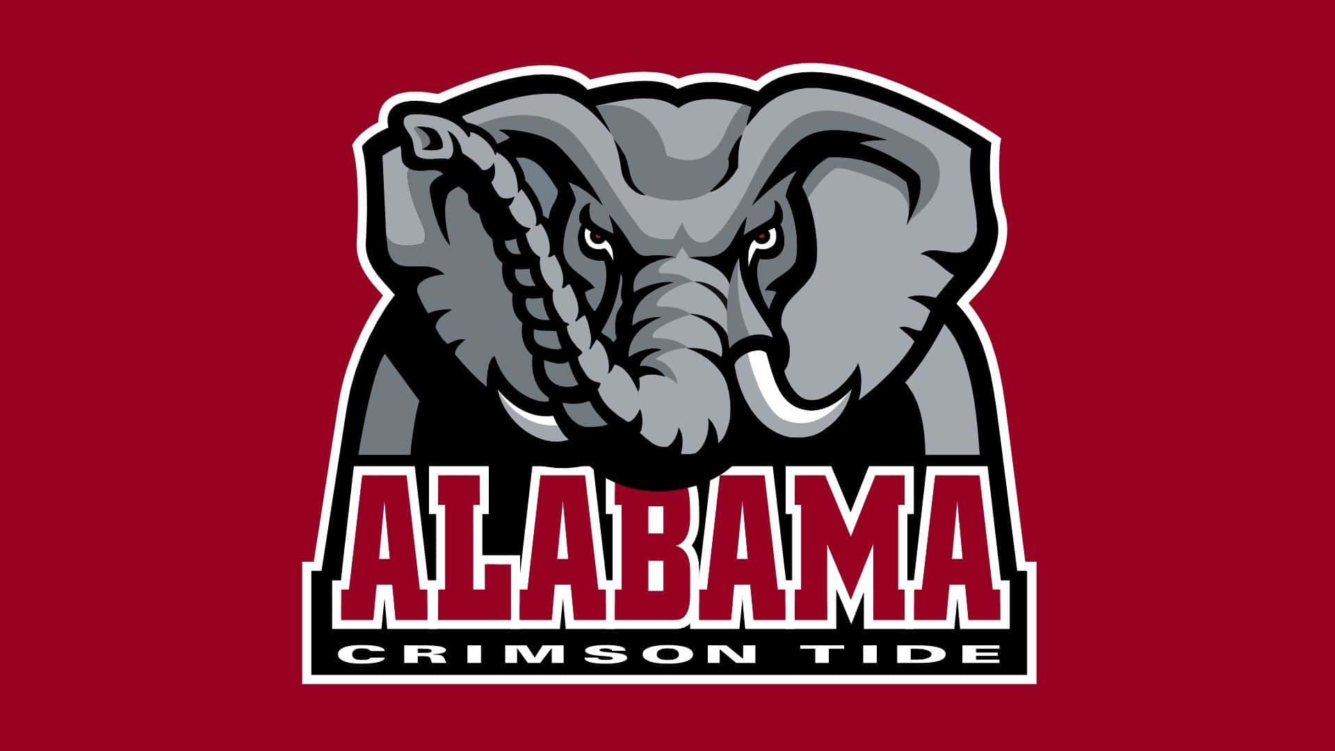 Alabama Crimson Tide 標誌，在深紅色背景上展示一隻帶有象牙和鎖鏈的灰色大象。