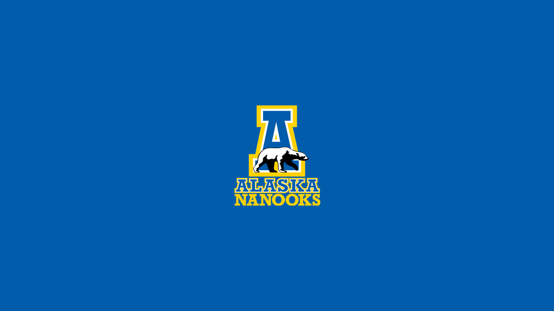 藍色背景上帶有北極熊吉祥物的Alaska Nanooks運動標誌
