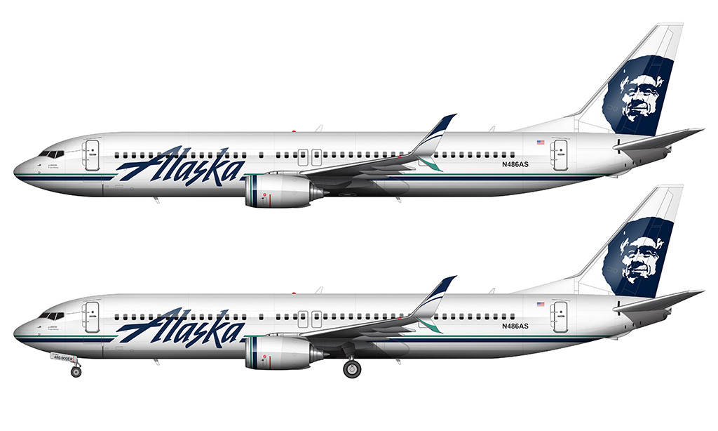 註冊號碼為N486AS的阿拉斯加航空波音737飛機以側面視角展示。