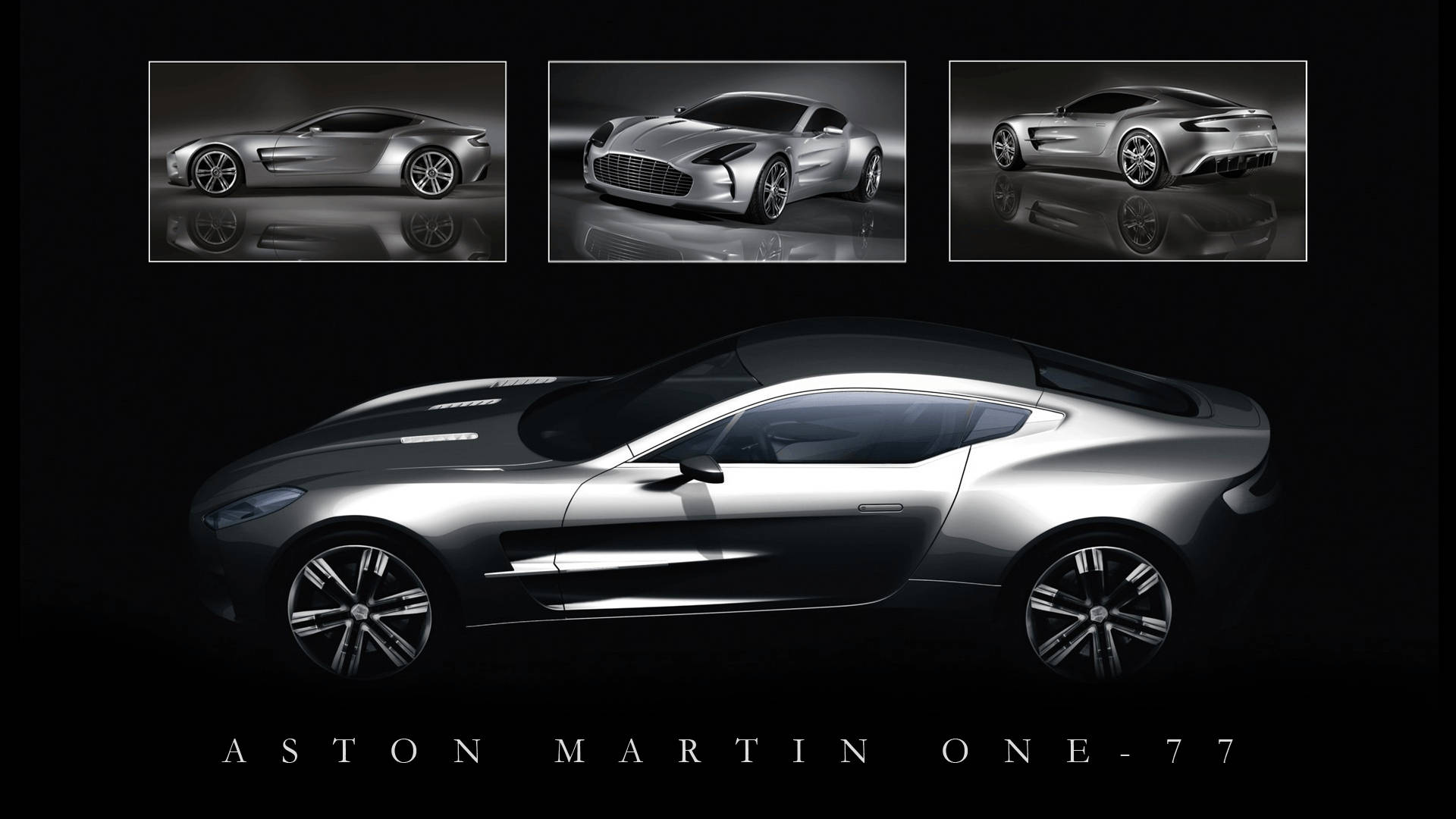 時尚的銀色Aston Martin One-77跑車在工作室中，有三個傾斜視角。