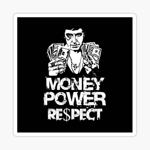 男人拿著錢，附有文字 money power respect