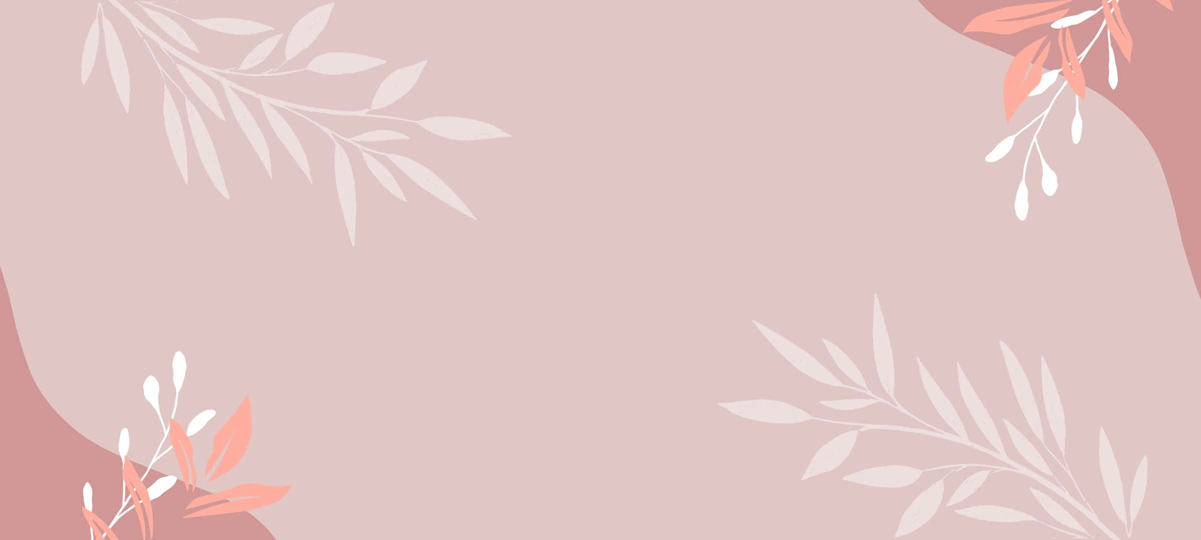簡約花卉壁紙，在柔和背景上呈現柔和的粉紅色和珊瑚色葉子。