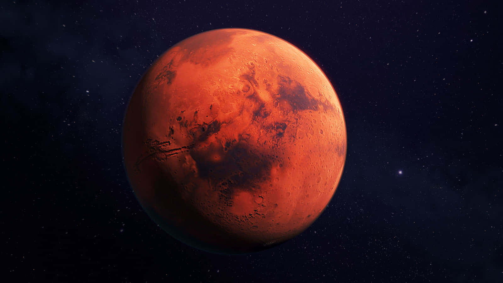 紅色行星火星漂浮在繁星點點的太空中。