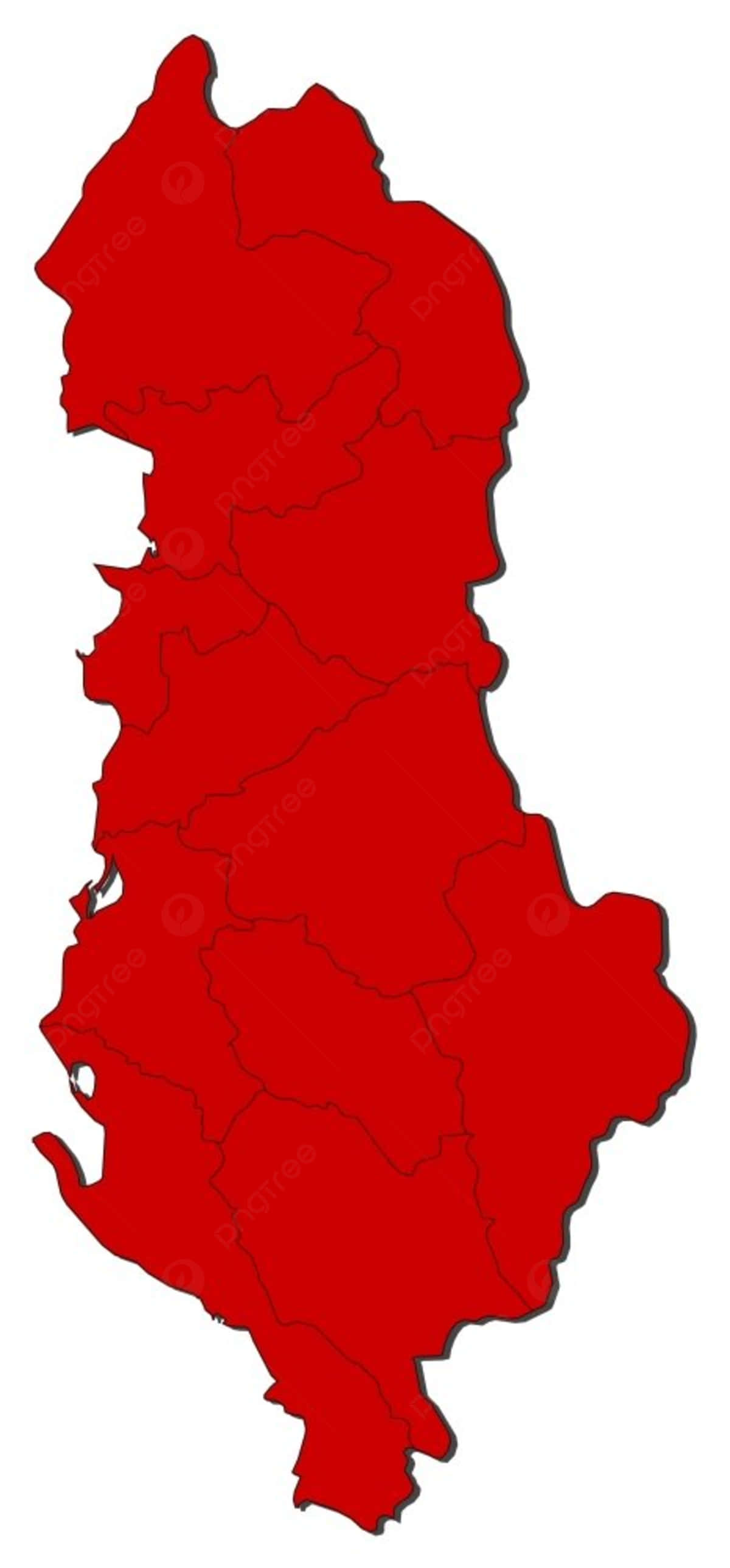 Albania 桌布 壁紙 — 阿爾巴尼亞的純紅色地圖，內部邊界以黑色勾勒，背景為白色。