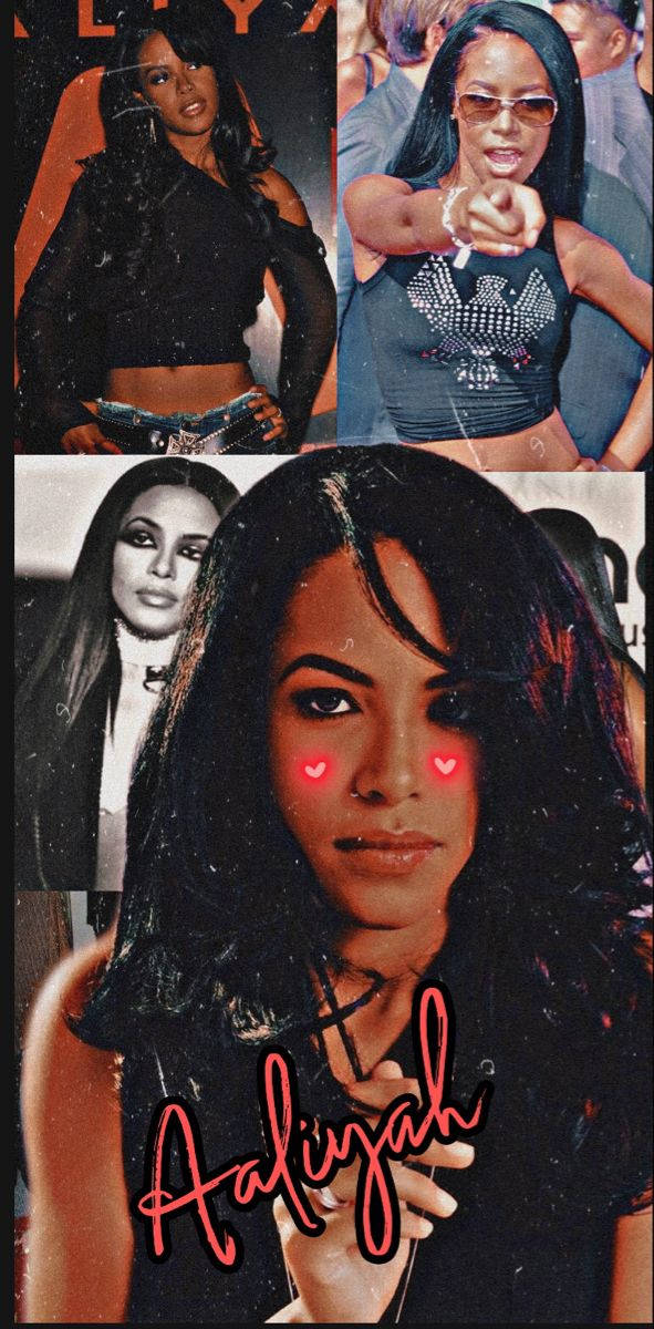 Aaliyah照片拼貼，臉頰上帶有紅色心形濾鏡。