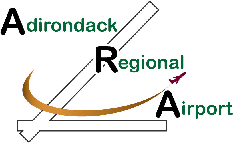 阿迪朗達克區域機場標誌 壁紙 — 為 'dirondack Regional irport' 設計的風格化標誌，帶有大型白色 R、綠色文字和帶有洋紅色箭頭的彎曲橙色箭頭。