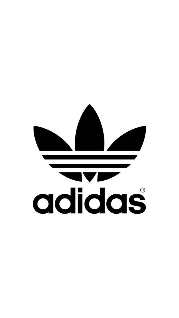 阿迪達斯 iPhone 的三葉標誌 壁紙 — 大膽的黑色Adidas三葉草標誌置於純白背景中央，搭配簡潔極簡字體。