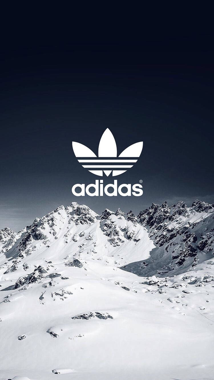 白色adidas標誌在雪山上，天空陰暗