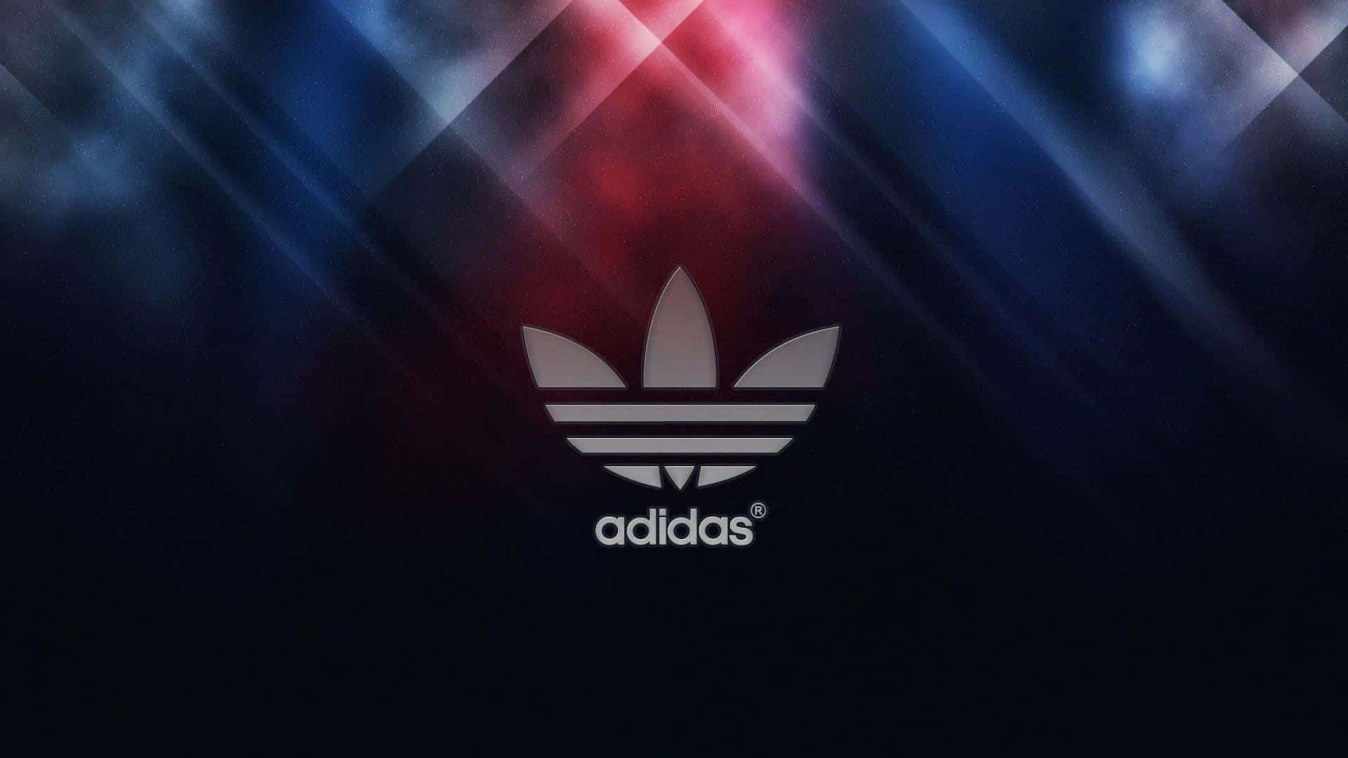 深色背景上帶有發光光條的Adidas標誌