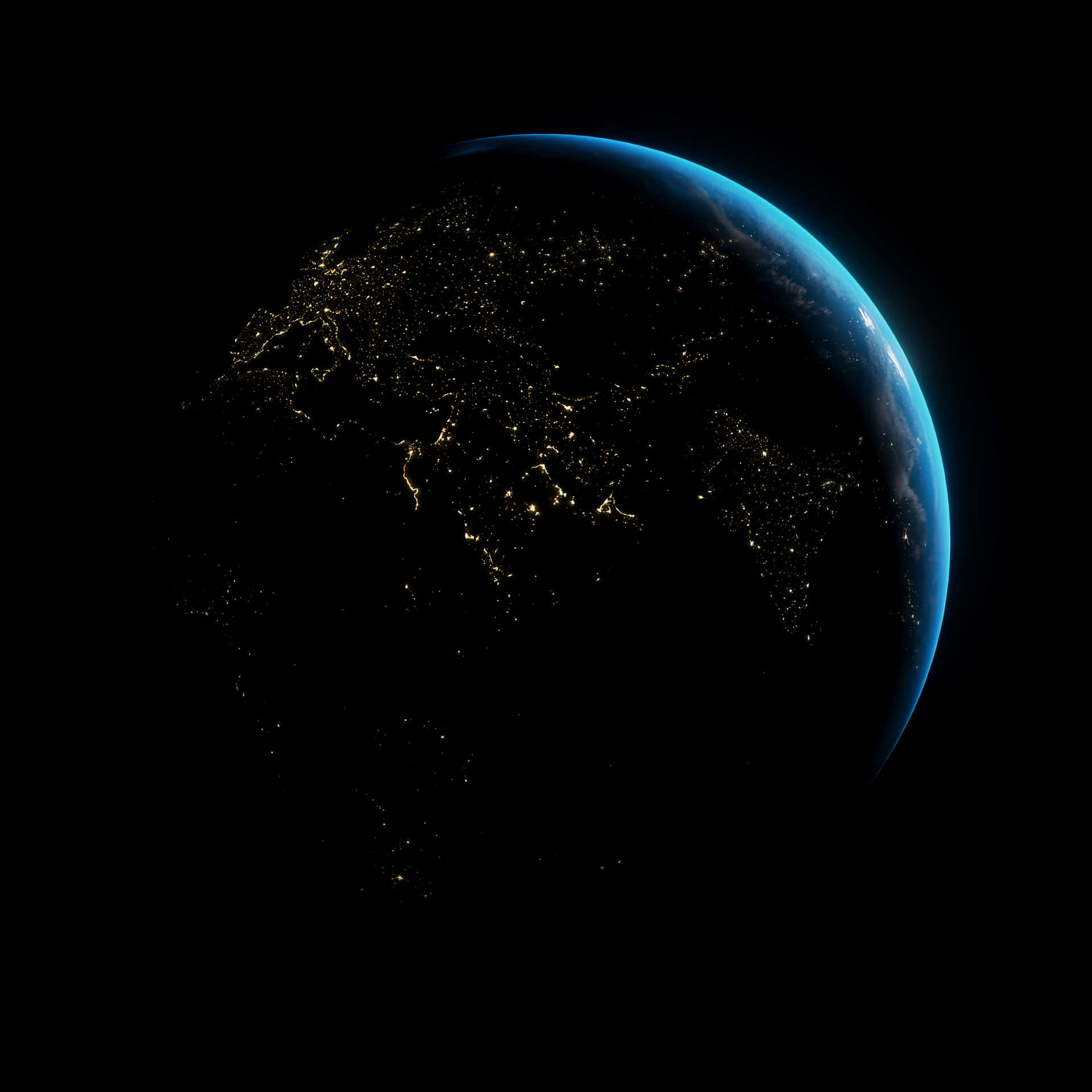 從太空看到的地球，夜晚城市燈光閃爍。
