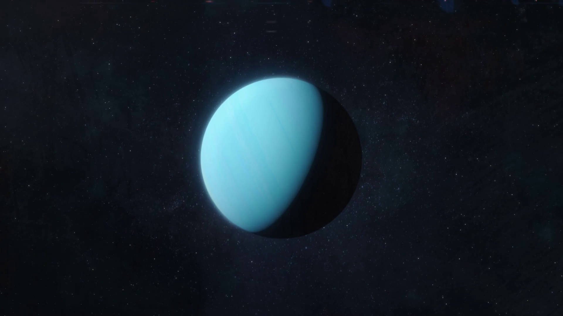 陰影天王星 壁紙 — 一顆寧靜的藍色行星帶有微妙的條紋，在佈滿星辰的宇宙虛空中柔和地發光。