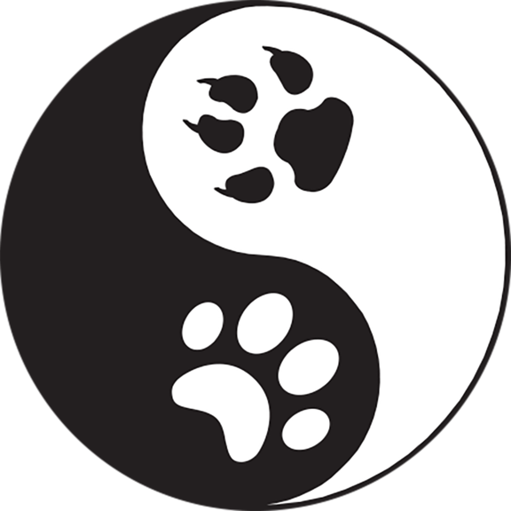 陰陽爪印圖案 壁紙 — 一個黑白陰陽符號，白色部分有黑色爪印，黑色部分有白色爪印。