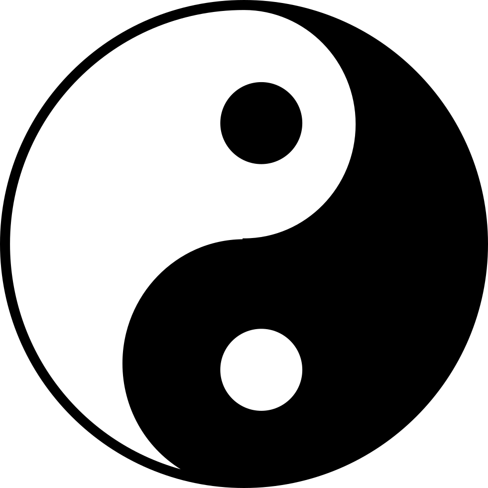 陰陽符號黑白平衡.PNG 壁紙 — 一個鮮明的黑白陰陽符號，帶有平滑曲線和對比點，居中在圓形內。
