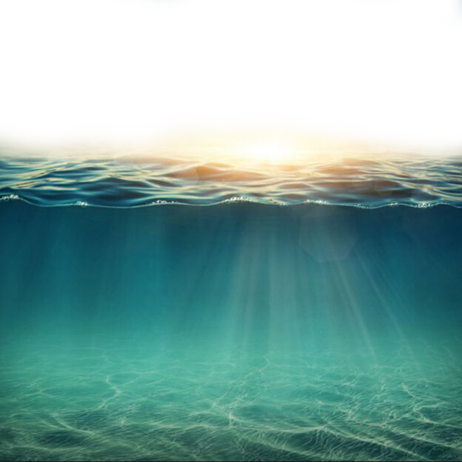 陽光灑落的水下景觀 壁紙 — 陽光穿透海浪，將耀眼的光束投射到寧靜的碧綠色水下場景。