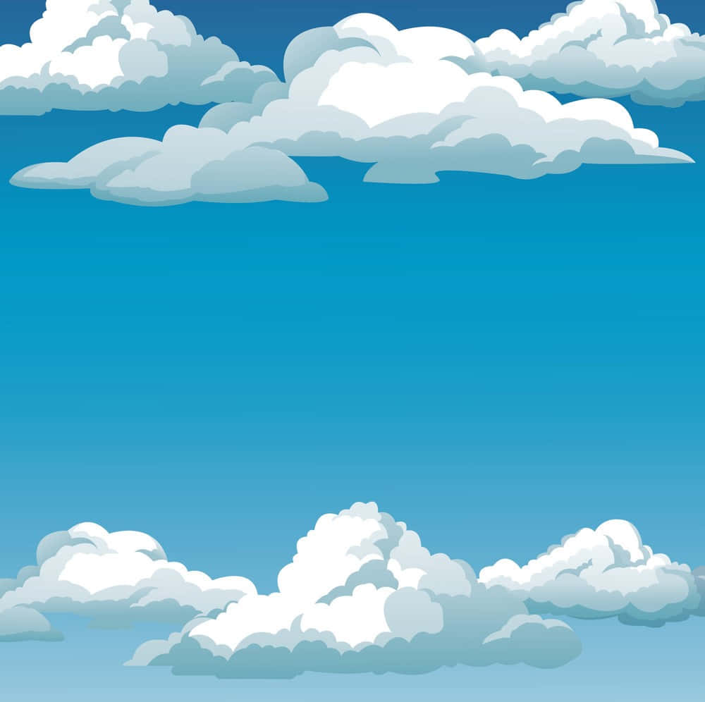 卡通風格的天空， fluffy 白色雲朵襯托明亮藍色背景。