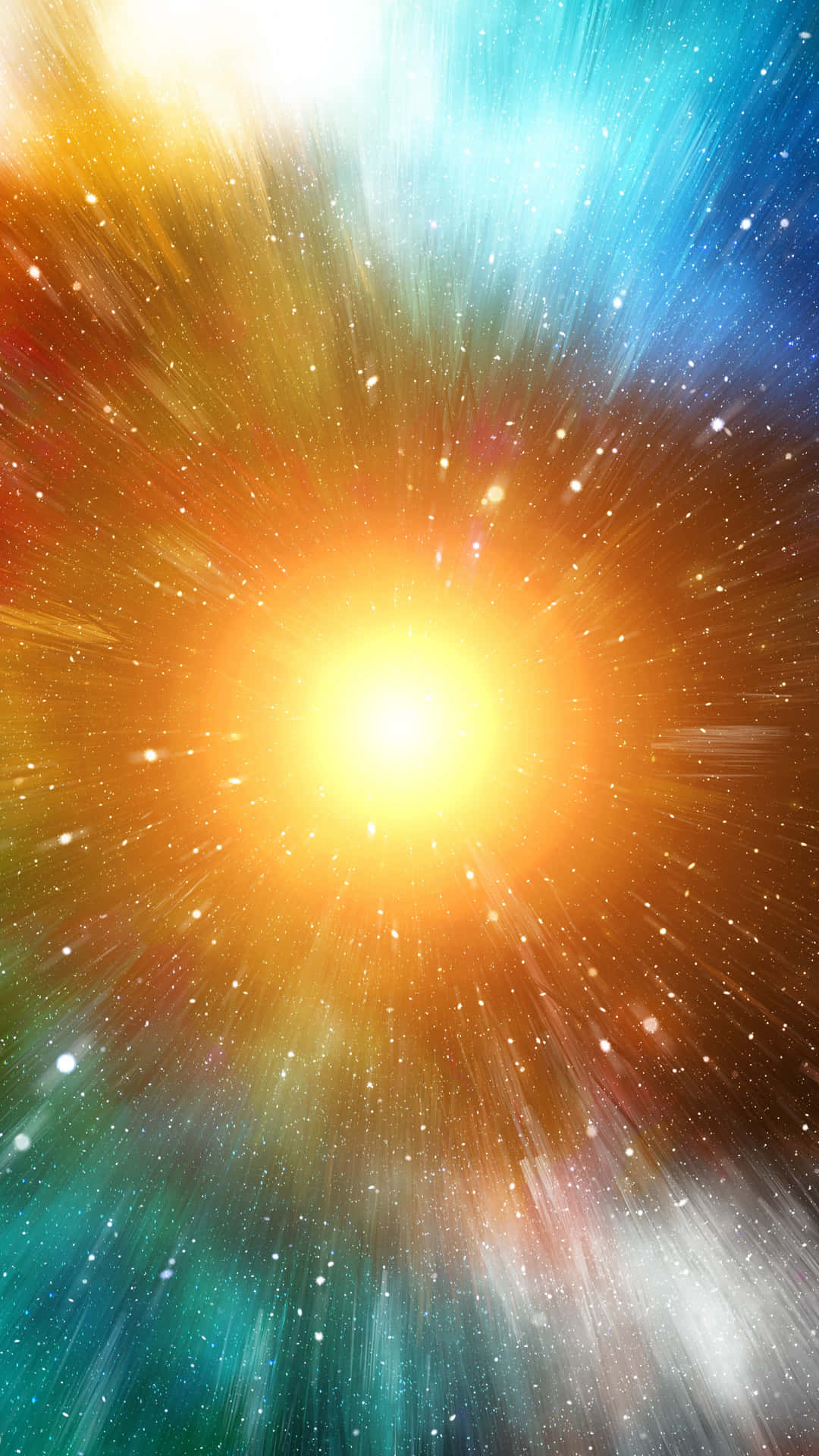 一場耀眼的宇宙爆炸，充滿燦爛光芒和色彩鮮豔的劃過星星。