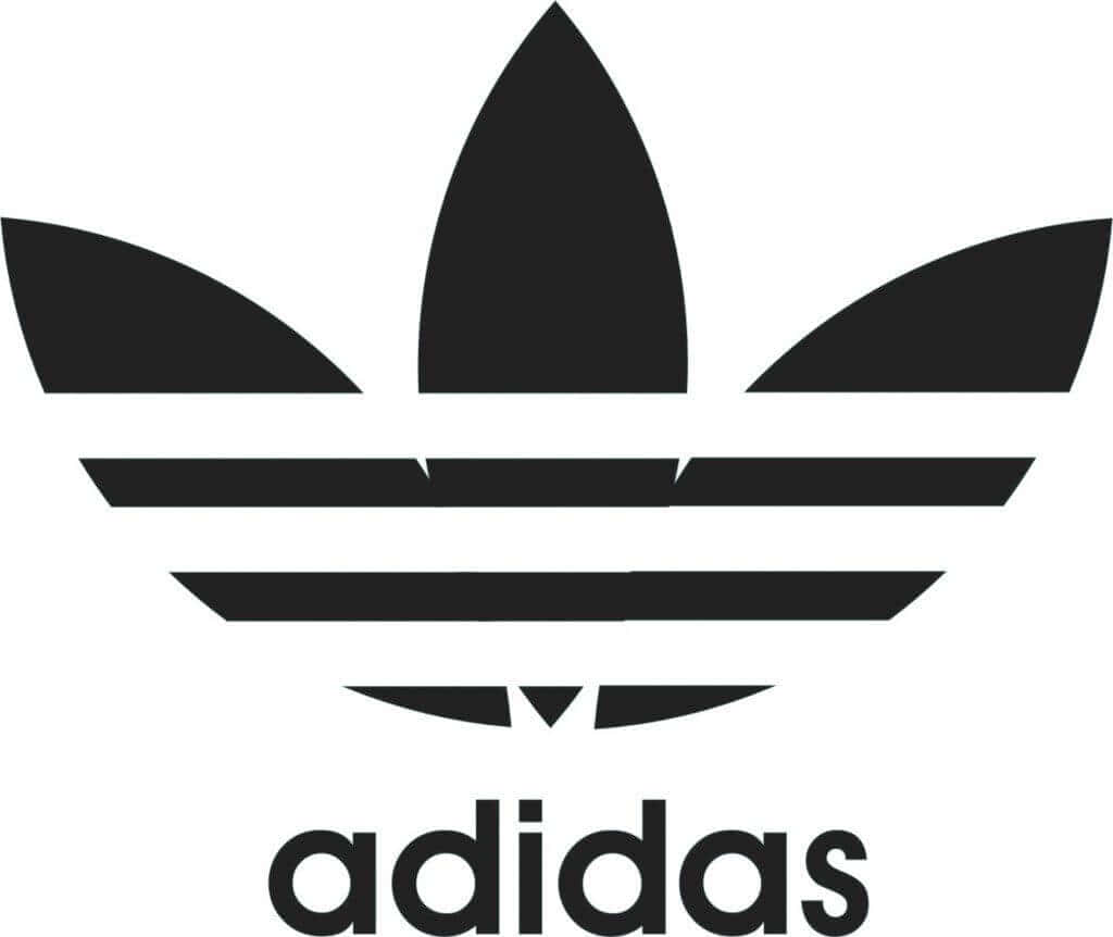 隨時保持最佳狀態，穿上阿迪達斯 壁紙 — 大膽黑色Adidas標誌，帶有三葉草和三條紋，背景為純白色。