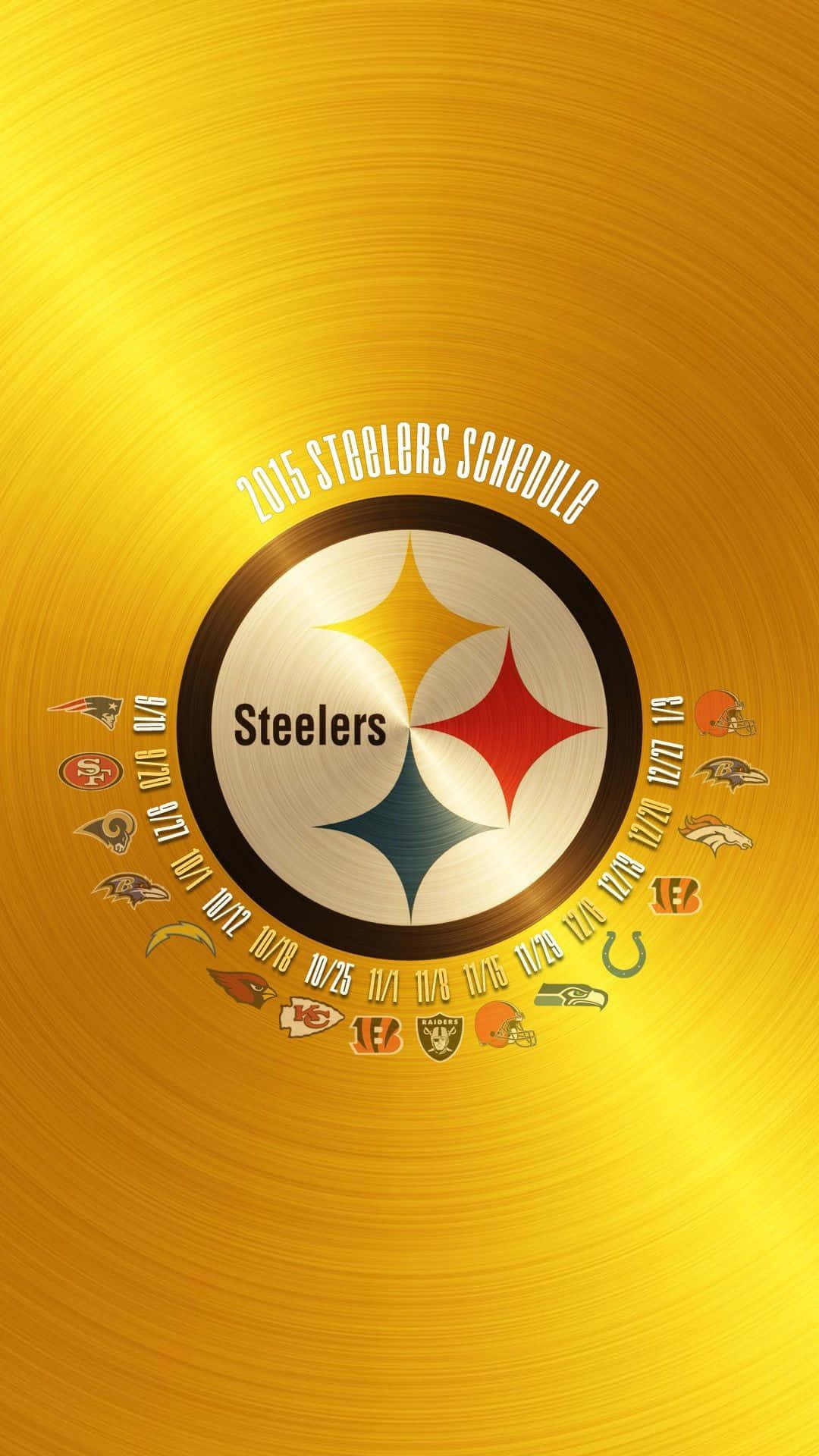 匹茲堡鋼人隊2015年NFL賽程，以金色黑膠唱片為背景。